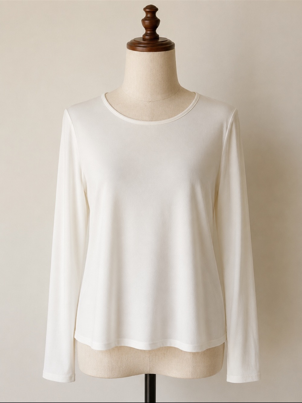 Classic Long-Sleeve Crewneck Women's Top - Off-White, 23’ long, sleeve 24’ long